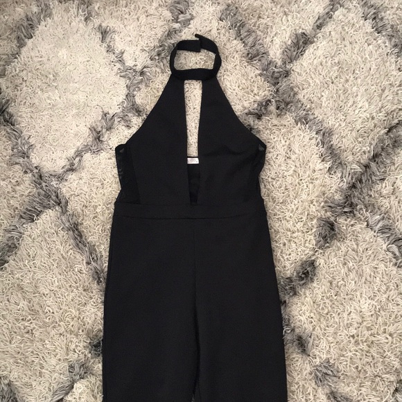 Black Halter Jumpsuit with Sheer Details - Picture 3 of 9